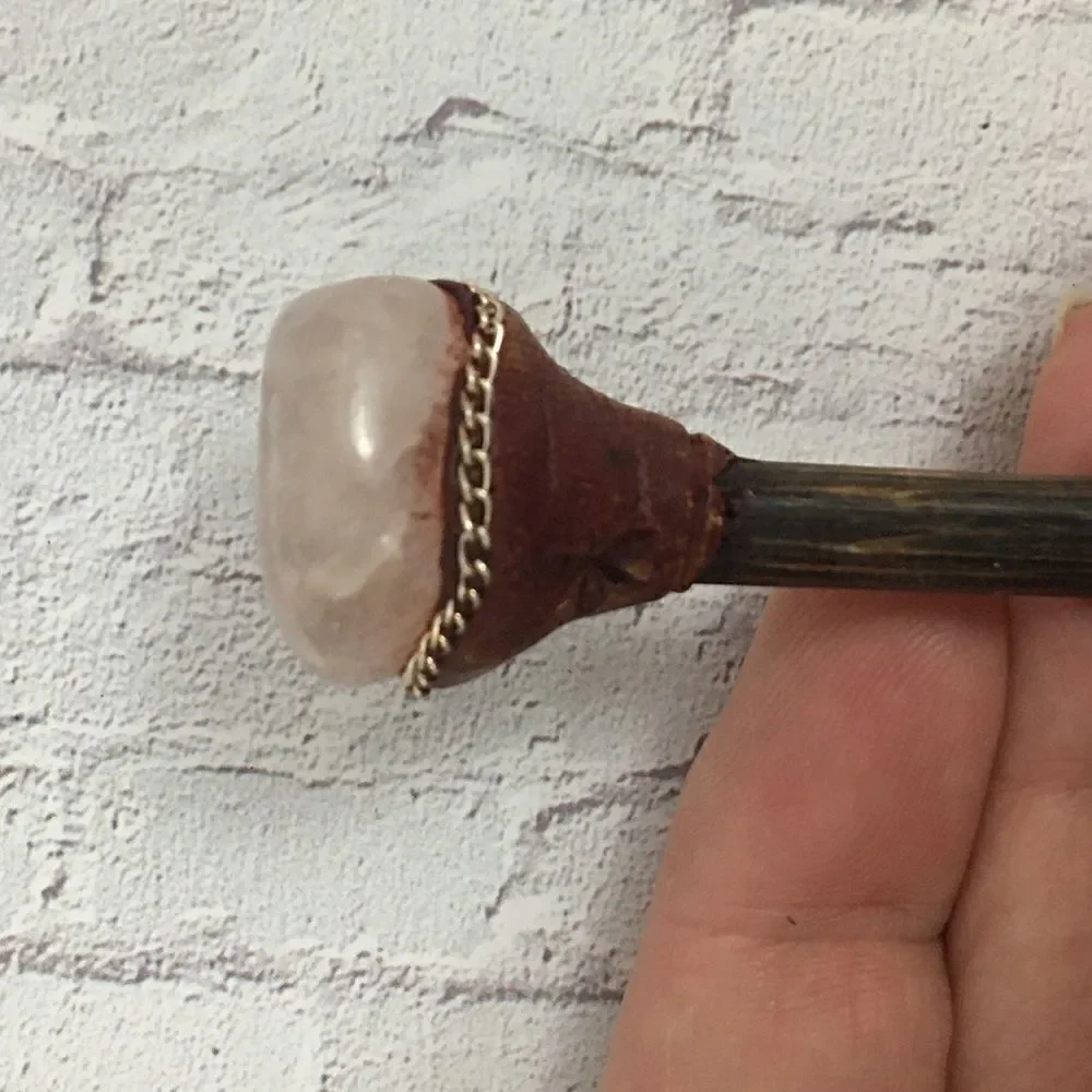 Handmade gemstone wooden hair pick